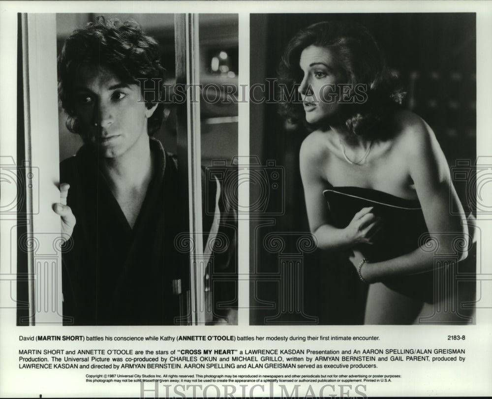 1987 Press Photo Martin Short and Annette O'Toole star in "Cross My Heart."