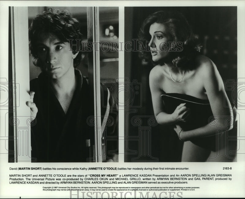 Load image into Gallery viewer, 1987 Press Photo Martin Short and Annette O'Toole star in "Cross My Heart."
