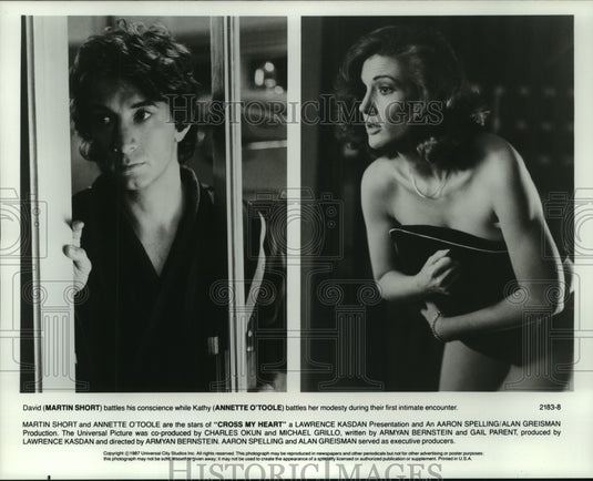 1987 Press Photo Martin Short and Annette O'Toole star in "Cross My Heart."