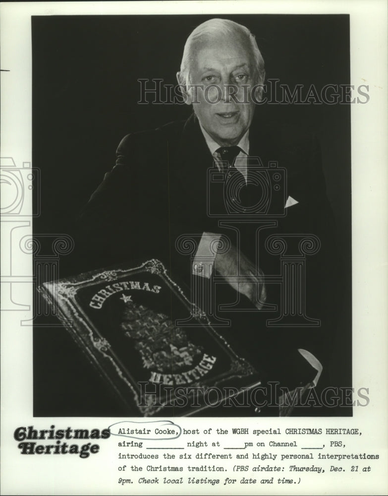 Load image into Gallery viewer, 1978 Press Photo Alistair Cooke, host of WGBH special Christmas Heritage on PBS
