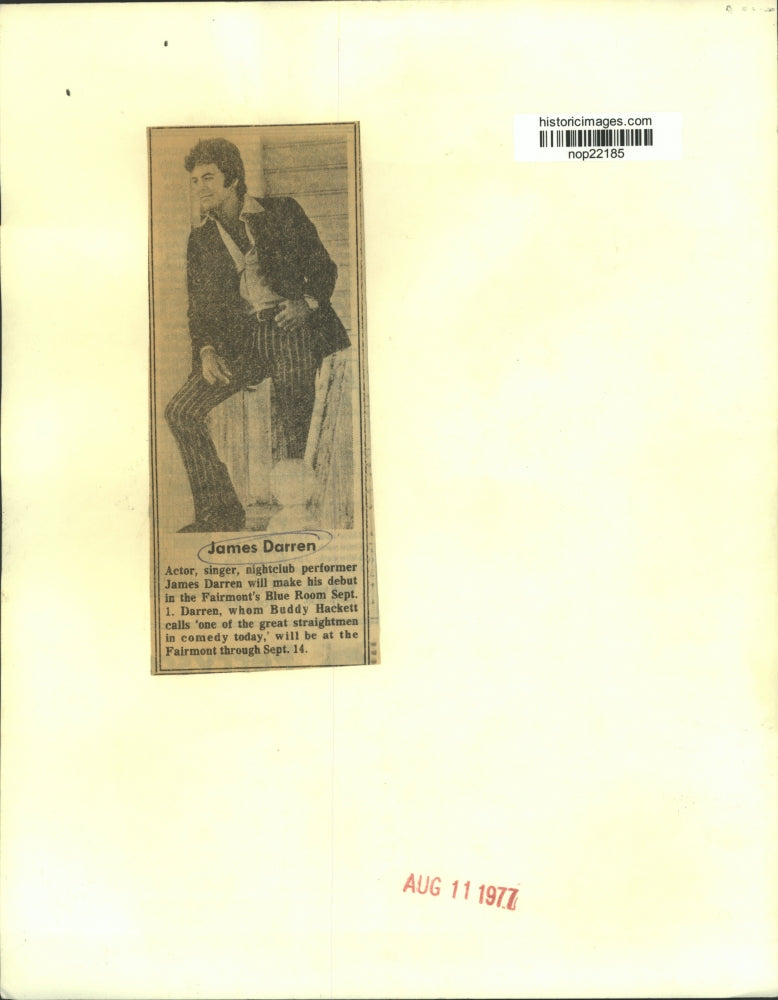 1977 Press Photo James Darren, actor, singer and nightclub performer.