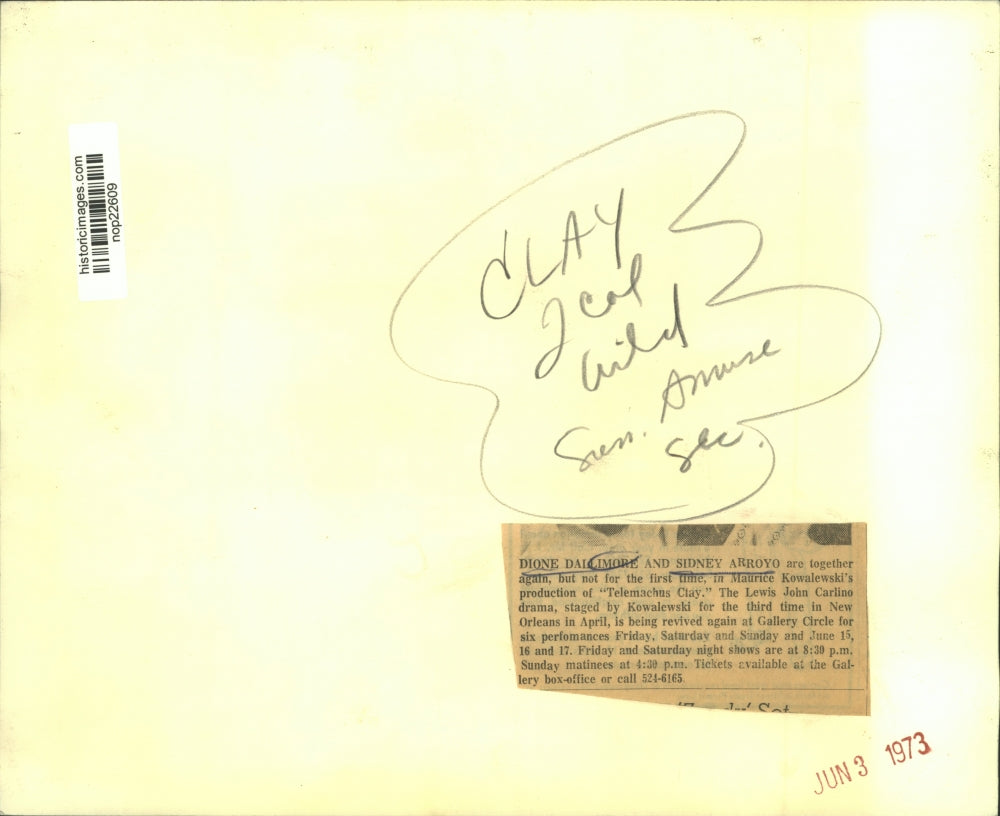 1973 Press Photo Dione Dallimore and Sidney Arroyo star in "Talemachus Clay"