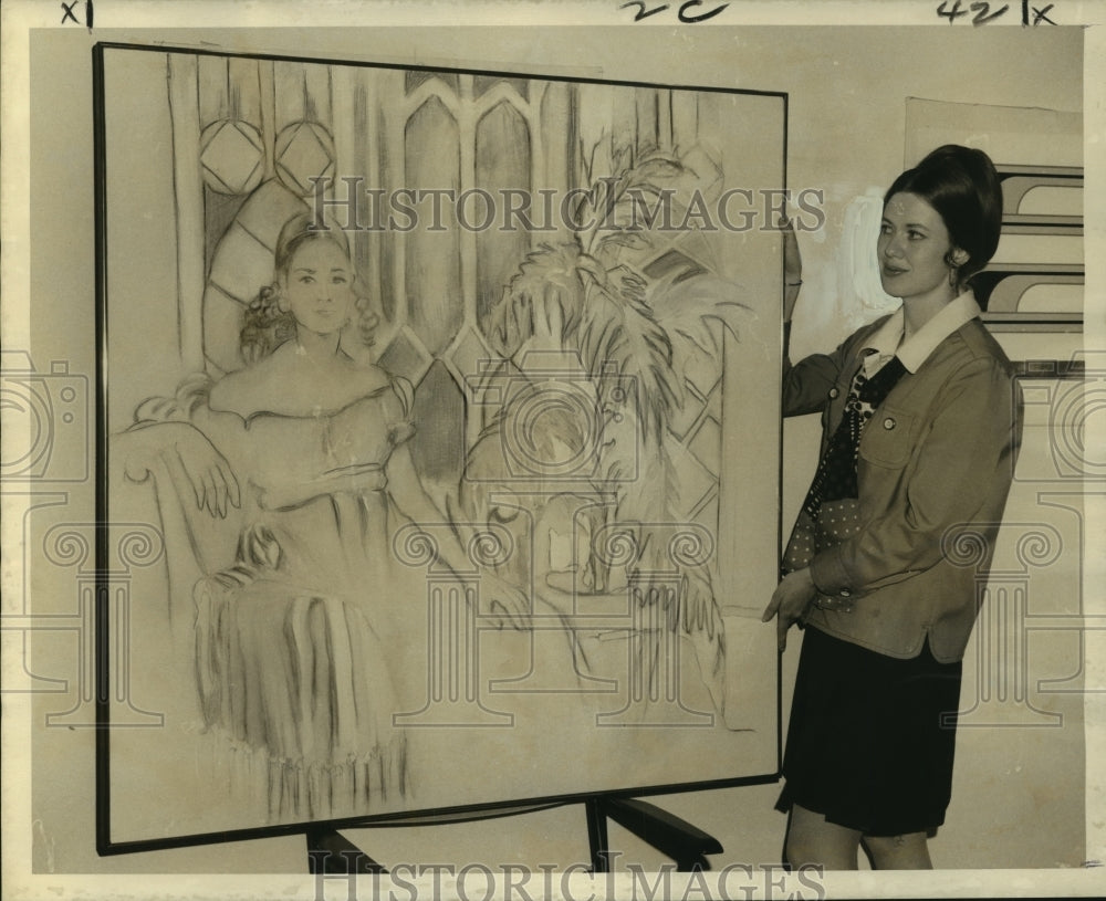 1973 Press Photo Anne Dalrymple and One Of Her Paintings at the Circle Gallery