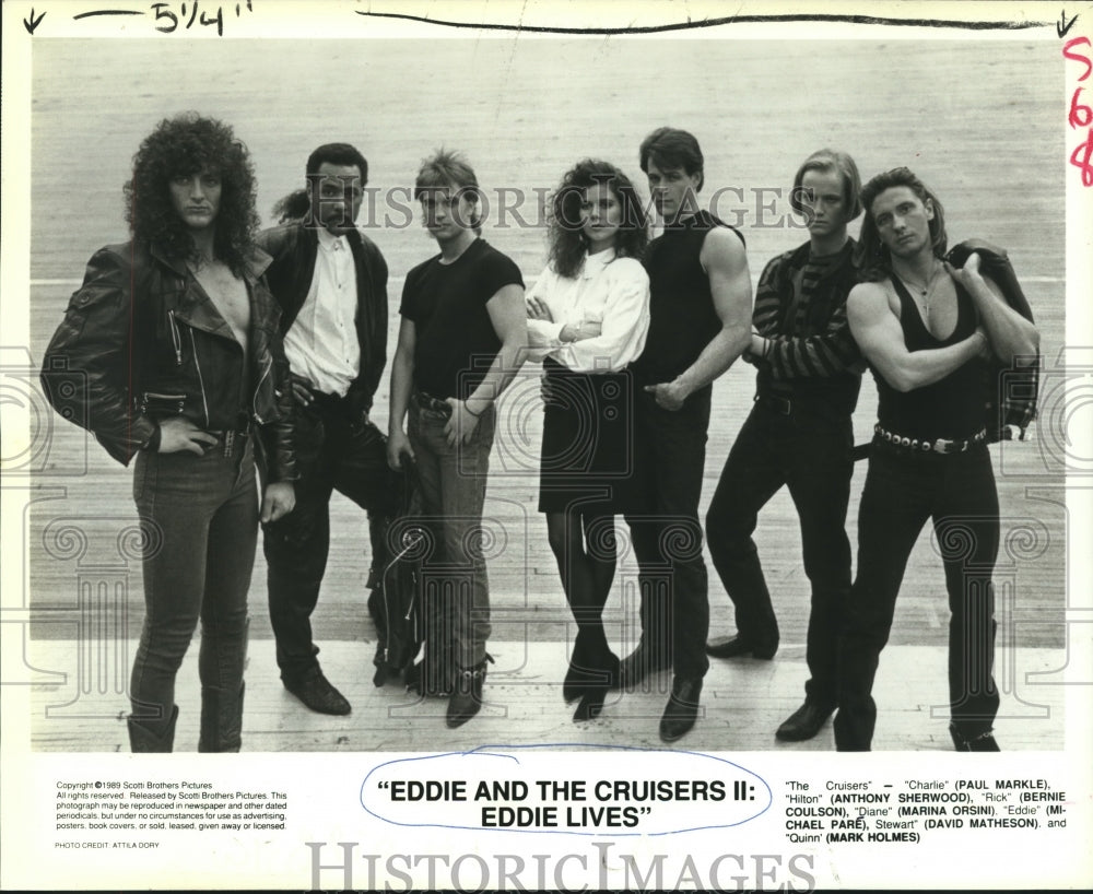 1989 Press Photo Michael Pare and cast of &quot;Eddie and the Cruisers II&quot;- Historic Images