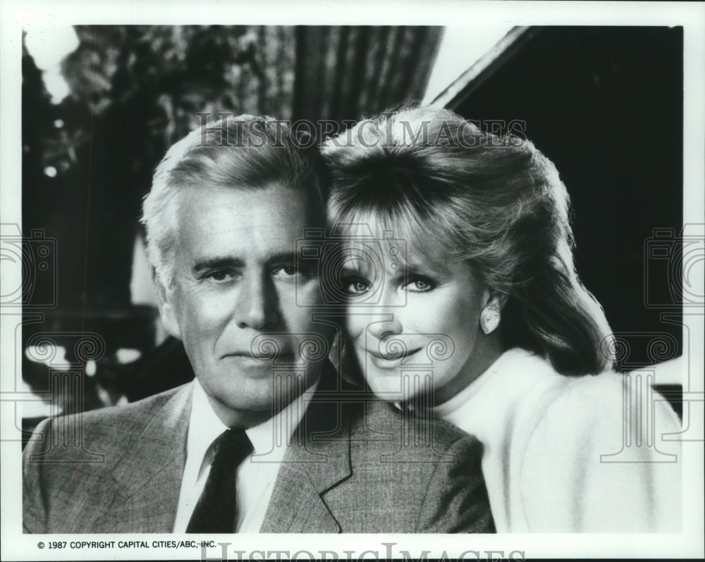 1987 Press Photo John Forsythe and Linda Evans, &quot;Dynasty&quot; - nop25790- Historic Images