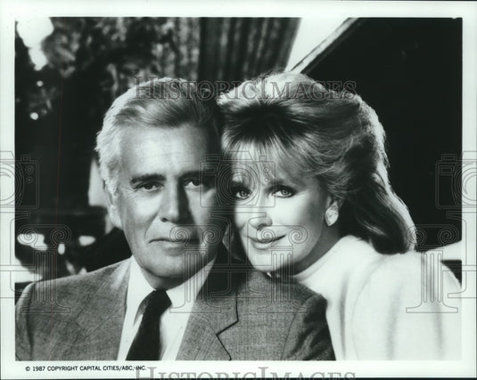 1987 Press Photo John Forsythe and Linda Evans, "Dynasty" - nop25790- Historic Images