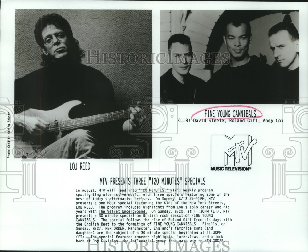 1989 Press Photo Lou Reed, Fine Young Cannibals, &quot;120 Minutes&quot; - nop25884- Historic Images