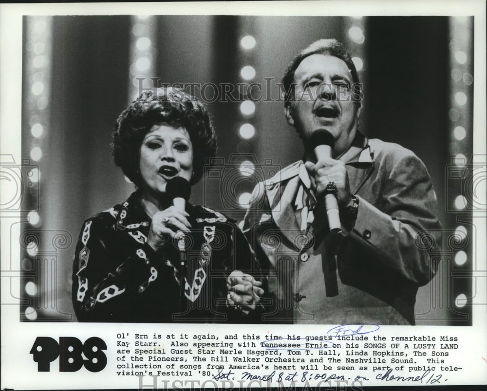 1980 Press Photo Tennessee Ernie &amp; Miss Kay Starr, &quot;Songs of a Lusty Land&quot;- Historic Images