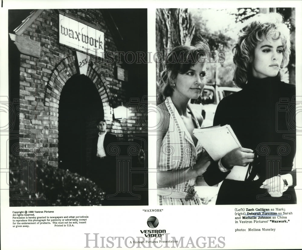 1988 Press Photo Zach Galligan, Deborah Foreman & Michelle Johnson, "Waxwork"- Historic Images