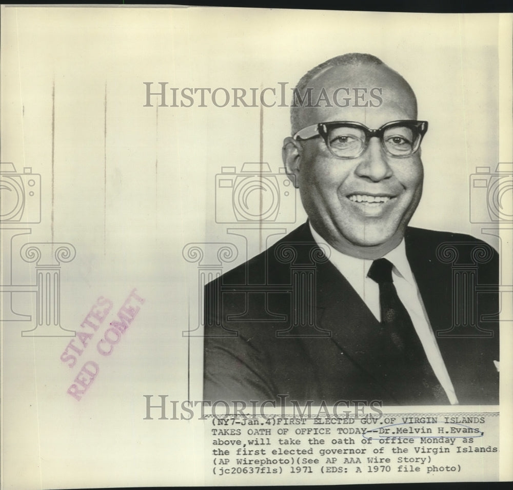 1970 Press Photo Dr. Melvin H. Evans, first elected governor of Virgin Islands