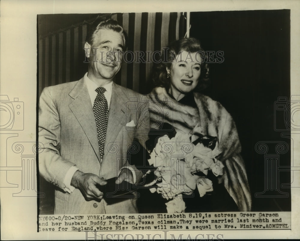 1949 Press Photo Actress Greer Garson with husband Buddy Fogelson, Texas oilman