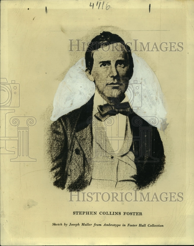 1934 Press Photo Illustration of Stephen Collins Foster by Joseph Muller