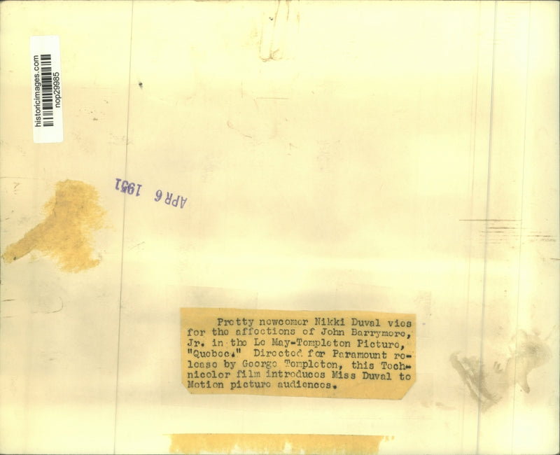 Load image into Gallery viewer, 1951 Press Photo Nikki Duval and John Barrymore Jr. star in "Quebec" - nop29985
