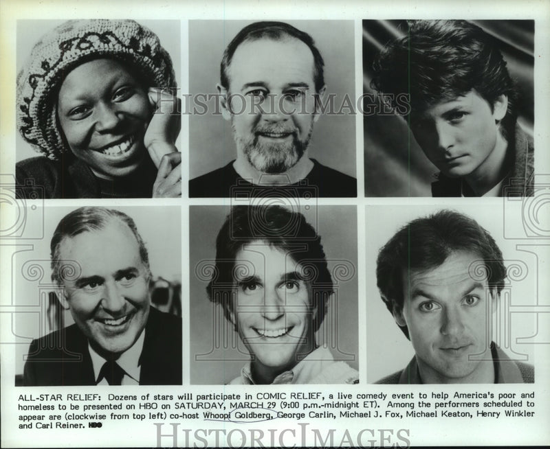 Load image into Gallery viewer, 1986 Press Photo Whoopi Goldberg and other cast of "Comic Relief" - nop30572
