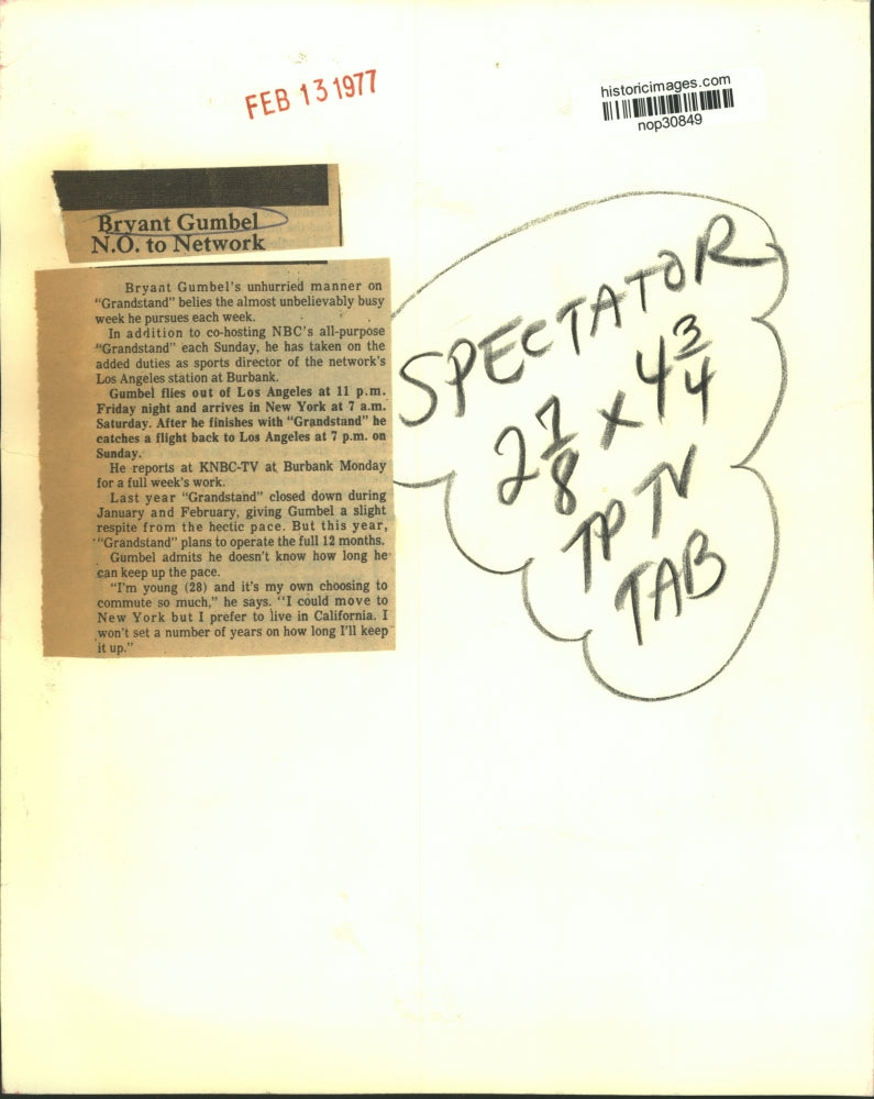 1977 Press Photo Bryant Gumbel, "Grandstand" - nop30849