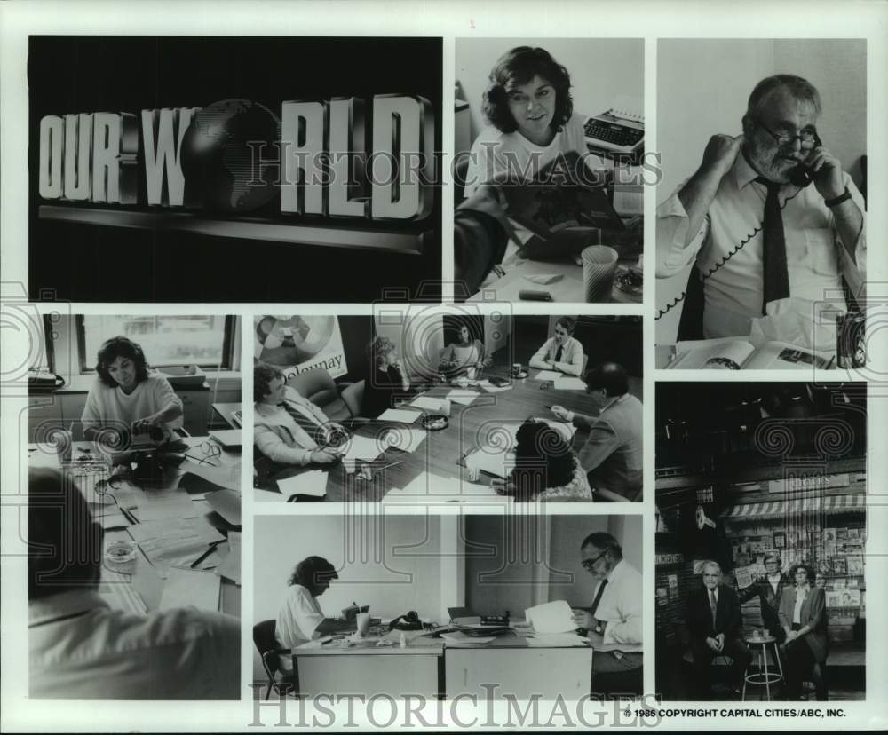 1986 Press Photo Behind the scenes look at making of &quot;Our World&quot; from ABC-TV.