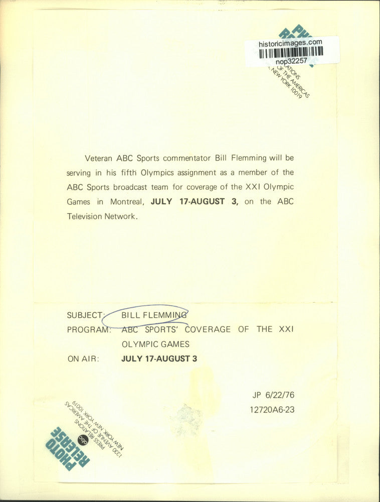 1976 Press Photo Bill Flemming, Veteran ABC Sports commentator - nop32257