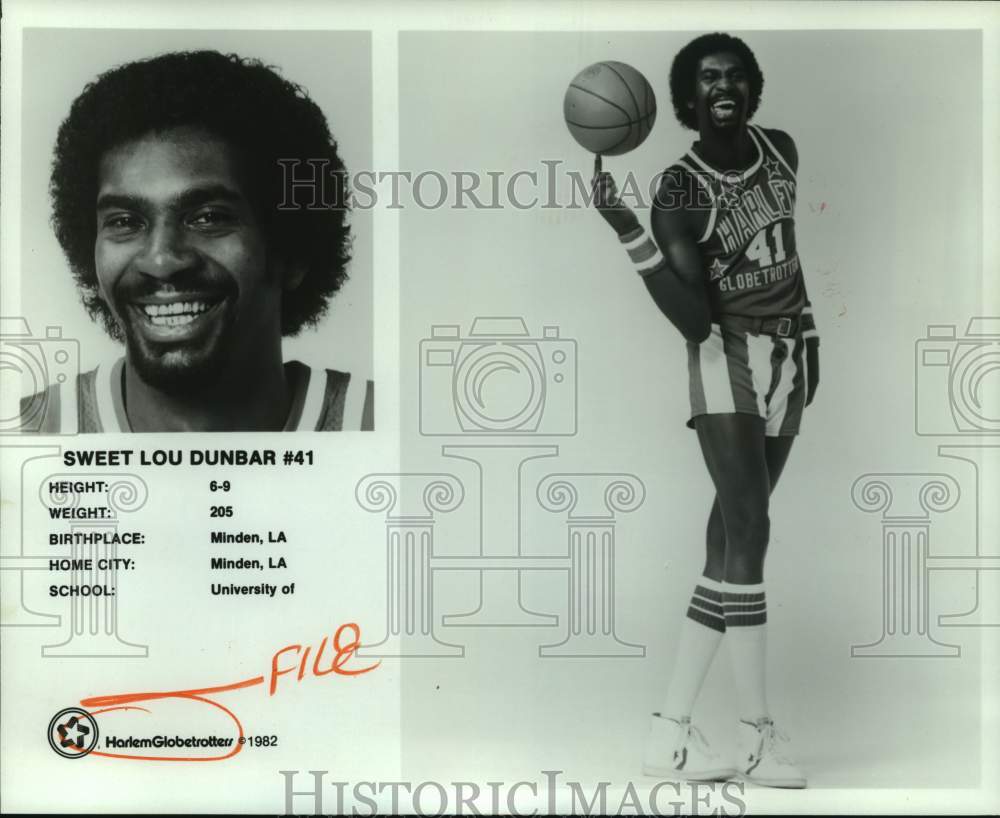 1982 Press Photo Sweet Lou Dunbar #41 of the Harlem Globetrotters - nop34239- Historic Images