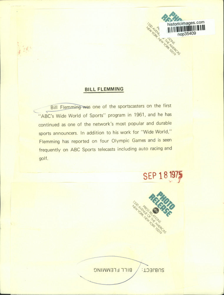 1975 Press Photo Bill Flemming, ABC Sportscaster on "ABC's Wide World of Sports"