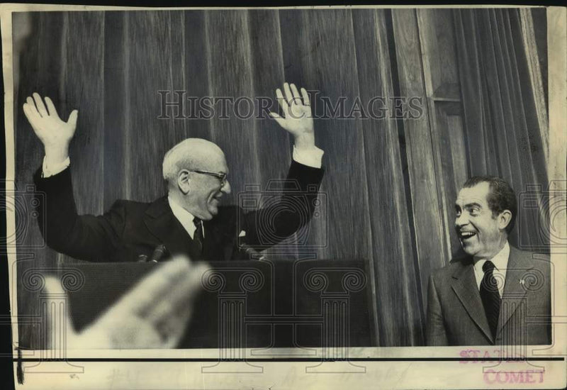 Load image into Gallery viewer, 1971 Press Photo Representative F. Edward Hebert and President Richard Nixon
