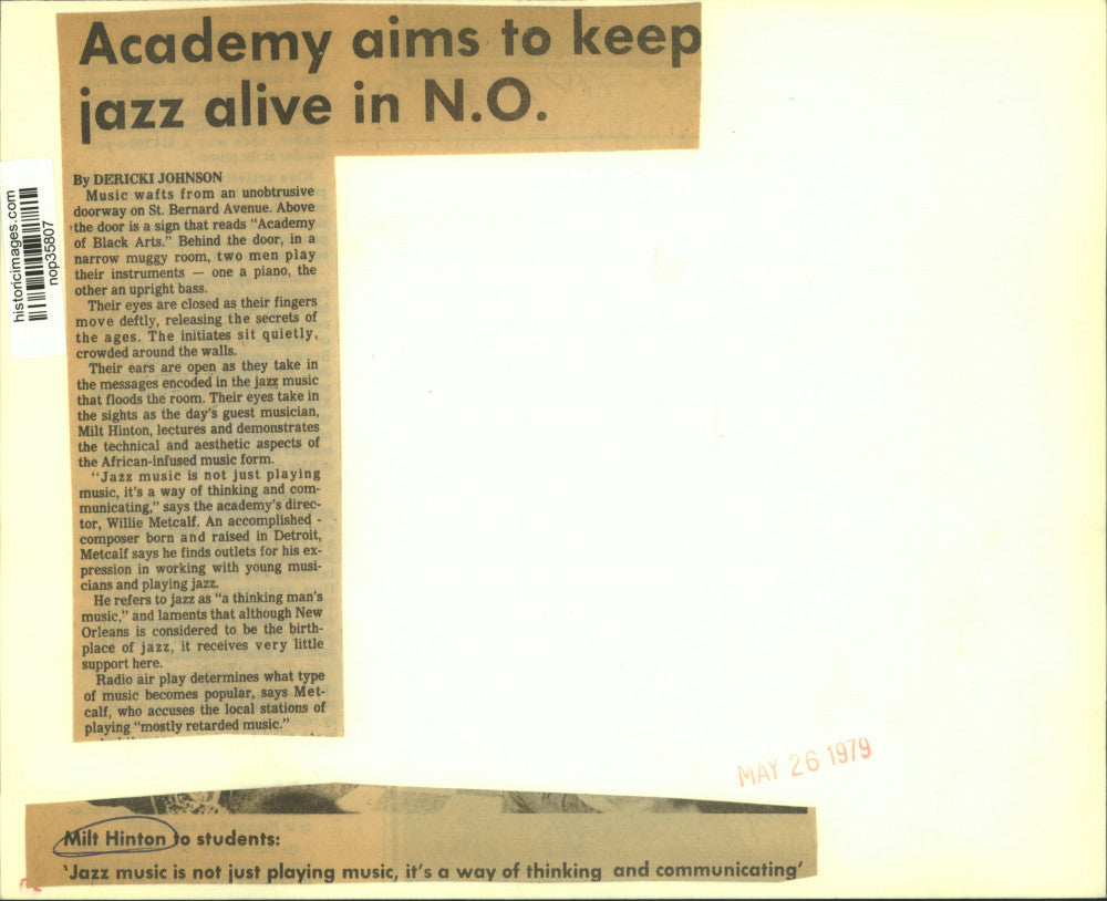 1979 Press Photo Milt Hinton with Academy of Arts, St. Bernard Avenue, Musicians