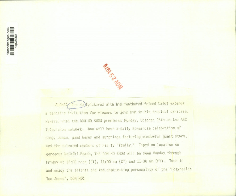 1976 Press Photo Host Don Ho with Lalo in "The Don Ho Show" on ABC Television