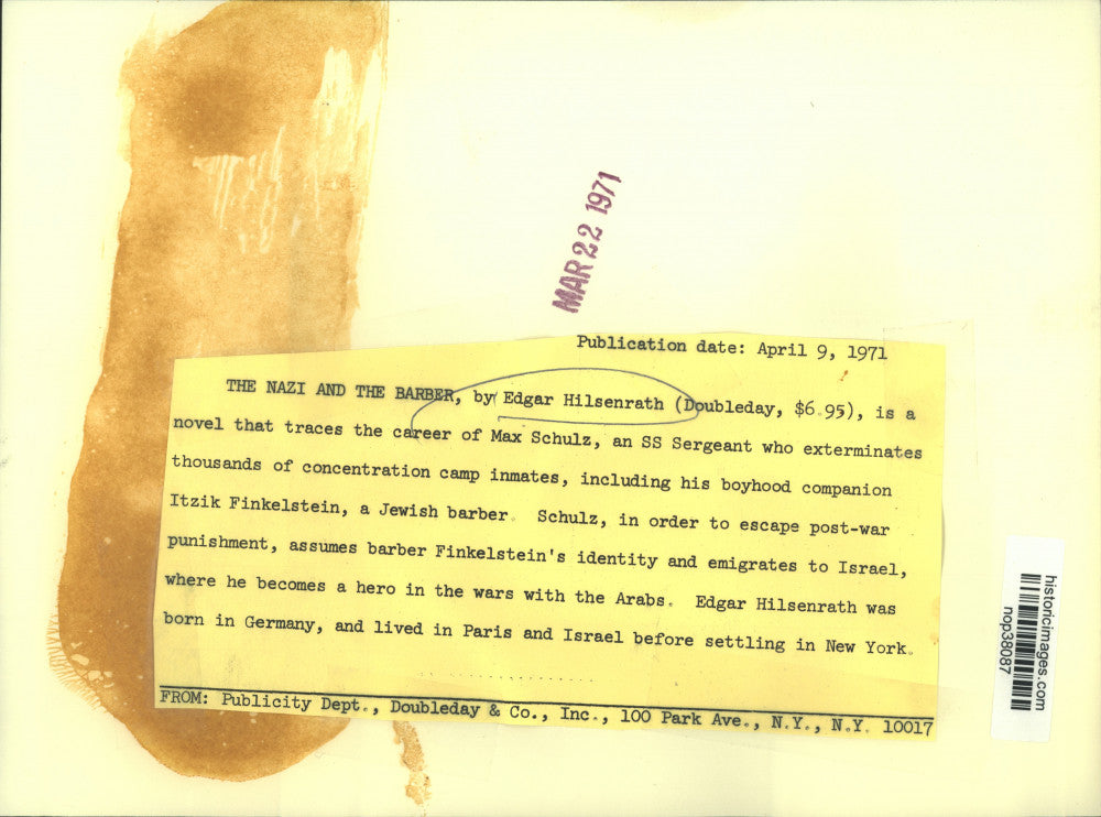 1971 Press Photo Edgar Hilsenrath, Author of "The Nazi and The Barber"