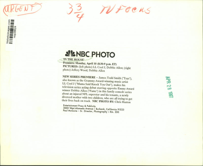 Load image into Gallery viewer, 1987 Press Photo LL Cool Jay, Debbie Allan and Jeffery Wood, "In The House"
