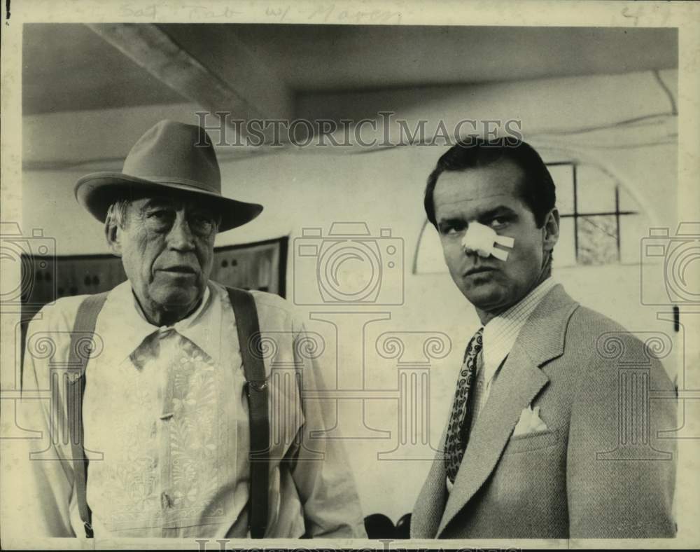 1978 Press Photo John Huston, Jack Nicholson in "Chinatown" on CBS Television