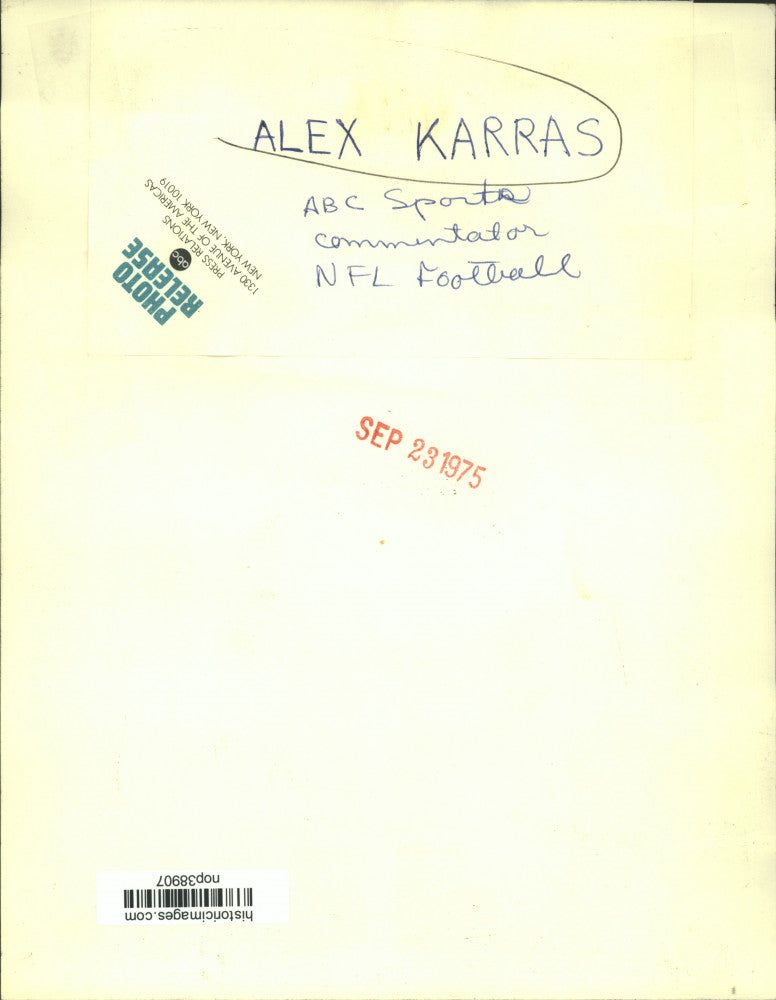 1975 Press Photo Alex Karras, ABC Sports Commentator, NFL Football - nop38907