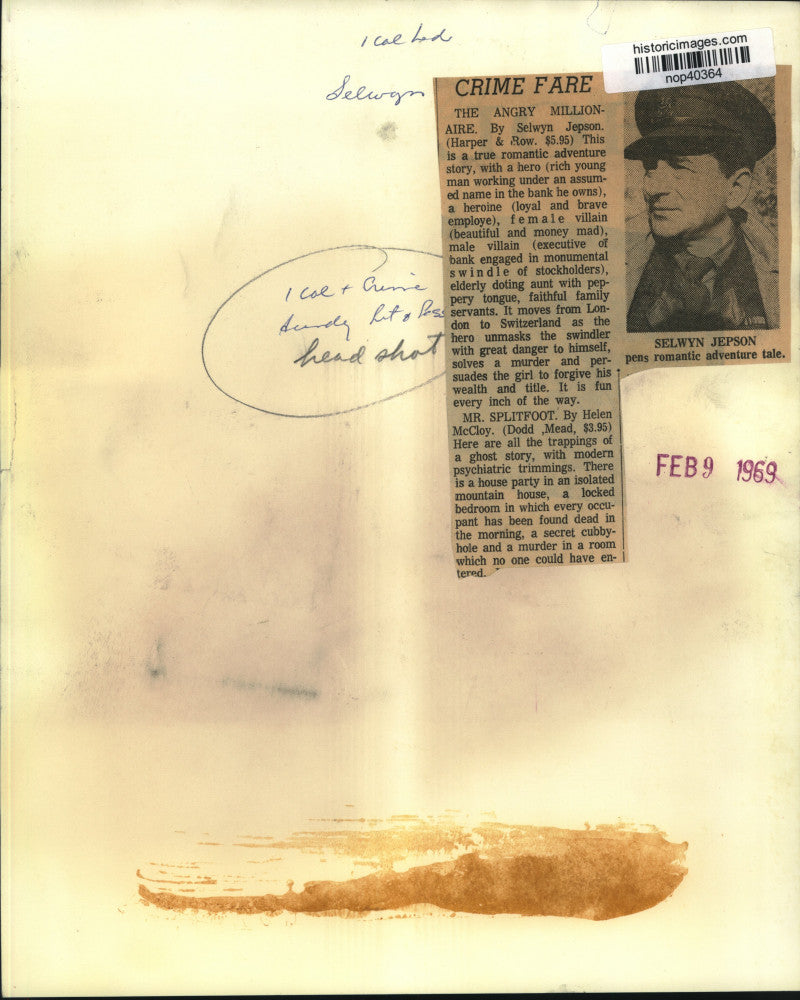 1969 Press Photo Selwyn Jepson, Novelist and Author of "The Angry Millionaire"