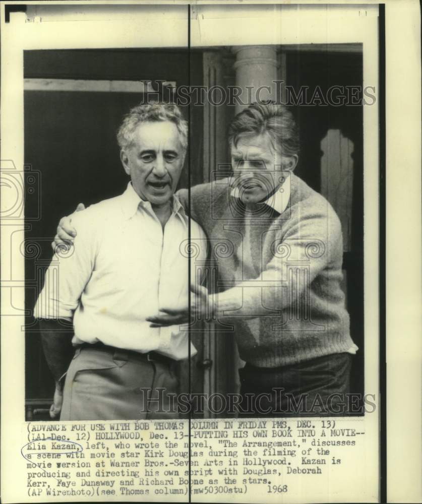 1968 Press Photo Author Elia Kazan with Actor Kirk Douglas in "The Arrangement"