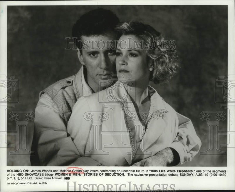 Load image into Gallery viewer, 1990 Press Photo James Woods and Melanie Griffith in Hills Like White Elephants
