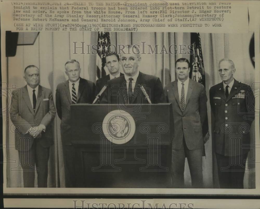 1967 Press Photo President Johnson urges to restore law and order in Detroit