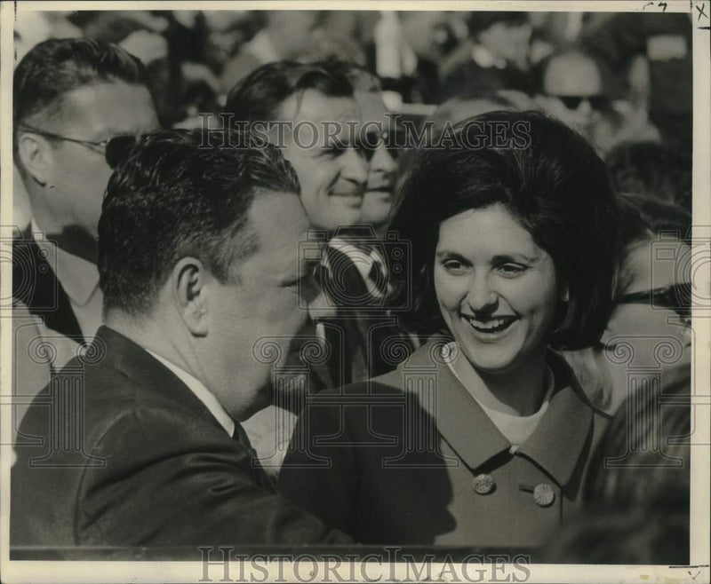 Load image into Gallery viewer, 1966 Press Photo Lynda Bird Johnson and Rep. Hale Boggs at Sugar Bowl game
