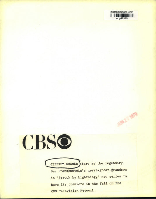 1979 Press Photo Jeffrey Kramer stars in "Struck by Lightning," on CBS