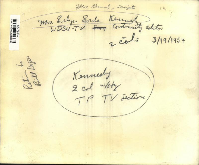 Load image into Gallery viewer, 1957 Press Photo Mrs. Evelyn Sorile Kennedy, WDSU-TV Continuity editor
