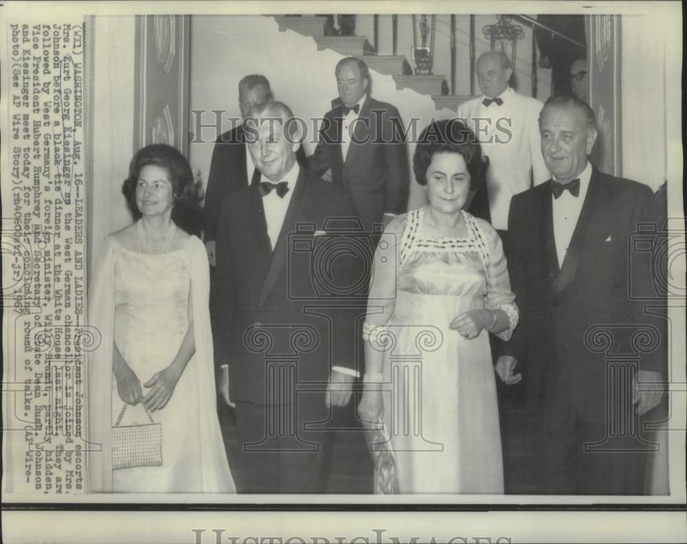 1967 Press Photo Black Tie dinner reception for Kurt Kiesinger at White House