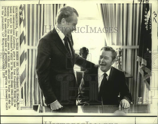 1973 Press Photo Herbert G. Klein with President Nixon at the Oval Office