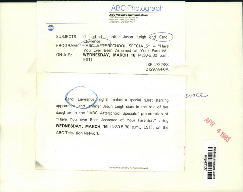 Load image into Gallery viewer, 1983 Press Photo "Have You Ever Been Ashamed of Your Parents?" airing on ABC
