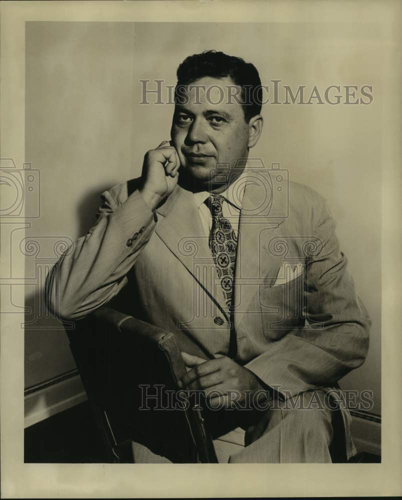 1949 Press Photo Businessman Jean Lafitte Denies He's A Pirate - nop43420