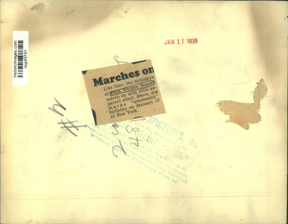 1939 Press Photo Edna Wallace Hopper celebrating her birthday in New York