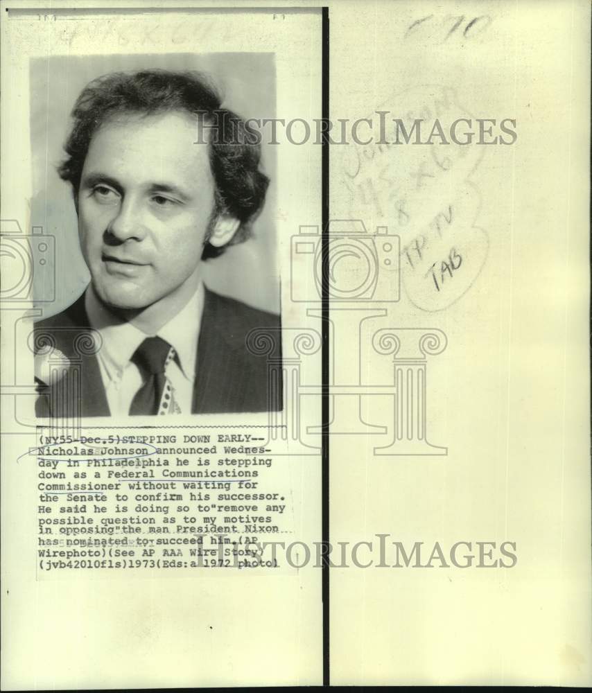1972 Press Photo Nicholas Johnson, former Federal Communications Commissioner