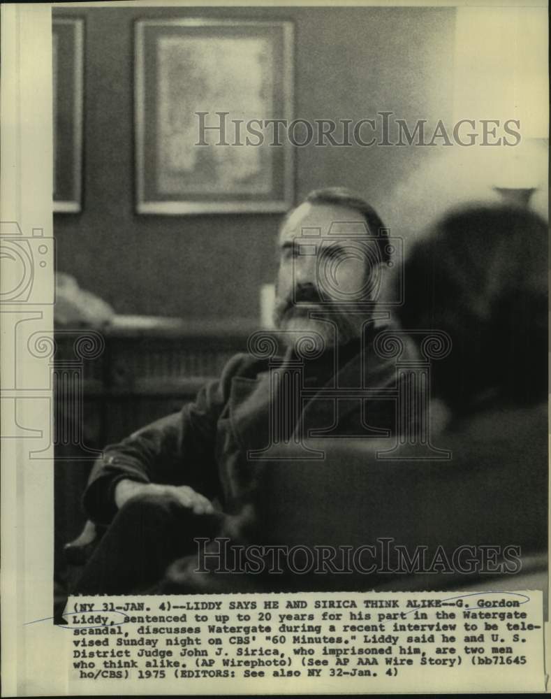 1975 Press Photo G. Gordon Liddy in &quot;60 Minutes&quot; interview about Watergate