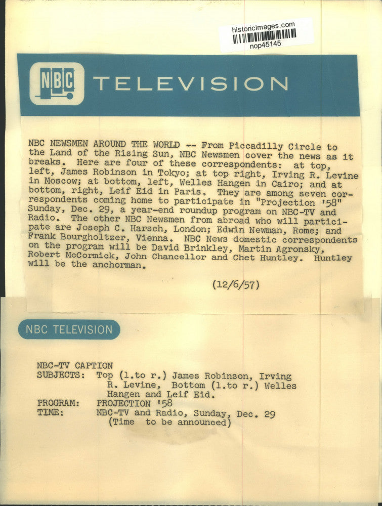 1957 Press Photo NBC news correspondents on Projection &#39;58, TV and radio special