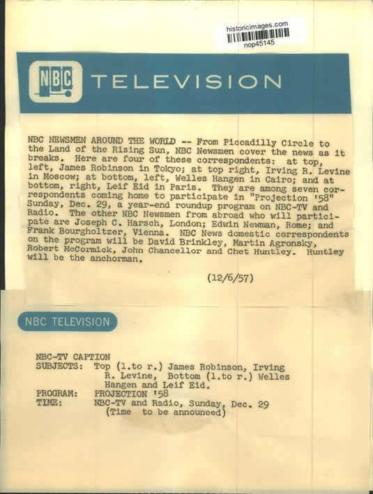 1957 Press Photo NBC news correspondents on Projection '58, TV and radio special