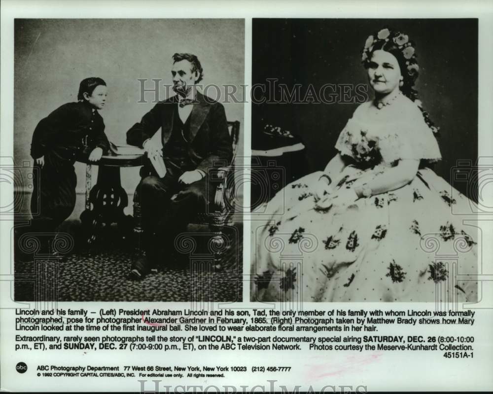 1865 Press Photo President Abraham Lincoln &amp; his son Tad and Mary Lincoln