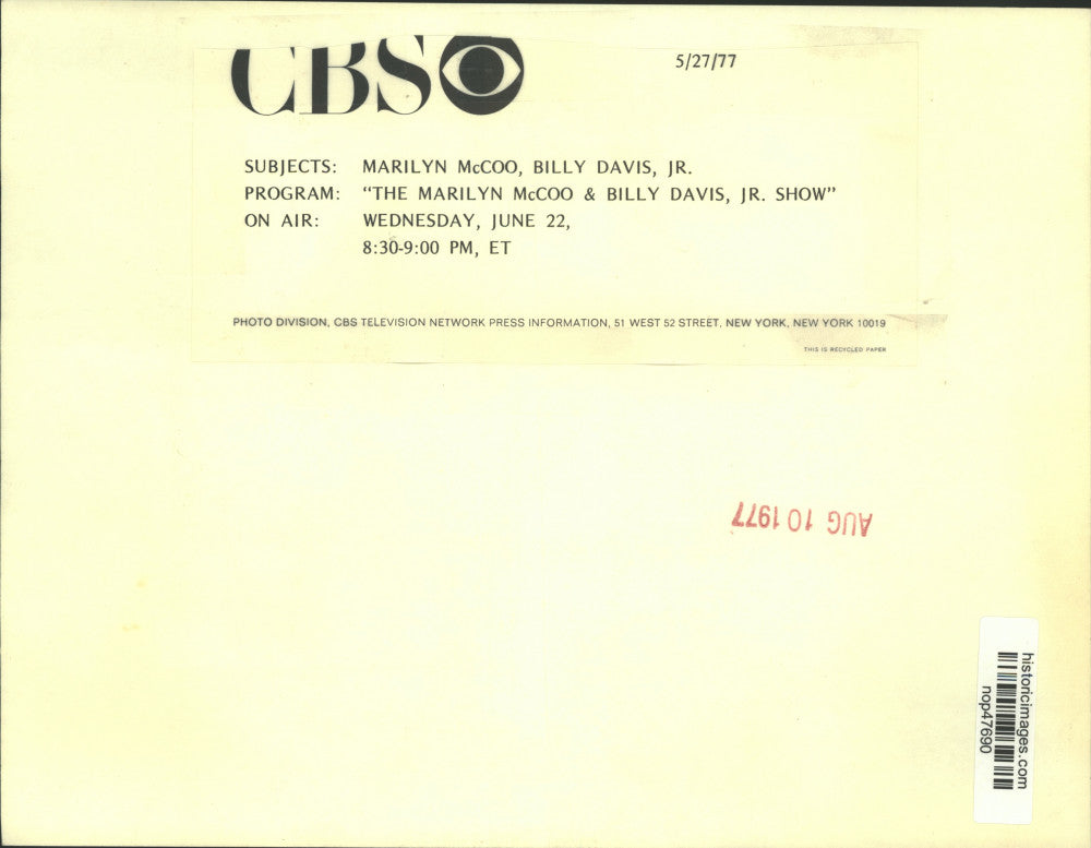 1977 Press Photo "The Marilyn McCoo & Billy Davis, Jr. Show" Host - nop47690