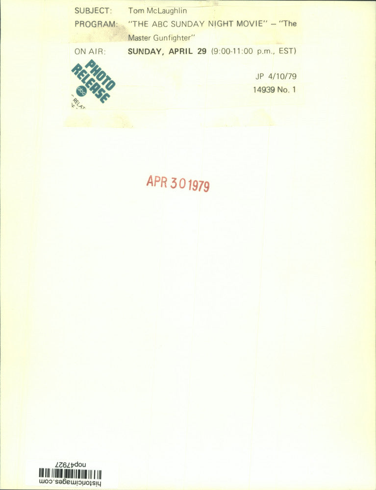 1979 Press Photo Actor Tom McLaughlin in "The Master Gunfighter" - nop47927