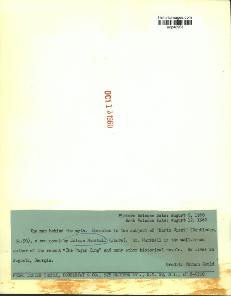 Load image into Gallery viewer, 1960 Press Photo Author Edison Marshall of "The Pagan King" "Earth Giant" books
